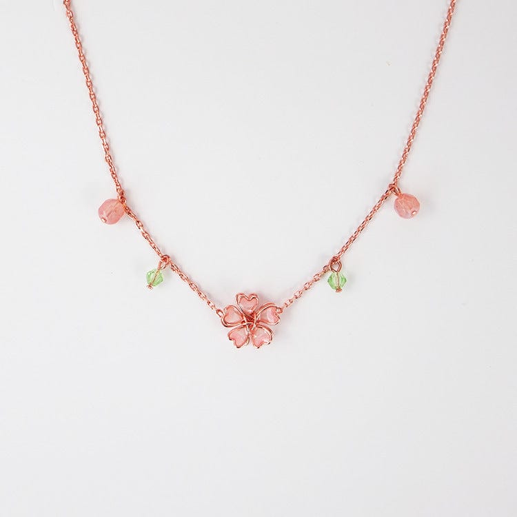 Dainty Pink Crystal Flower Charm Necklace