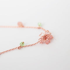 Dainty Pink Crystal Flower Charm Necklace