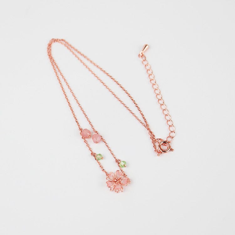 Dainty Pink Crystal Flower Charm Necklace