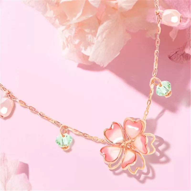 Dainty Pink Crystal Flower Charm Necklace