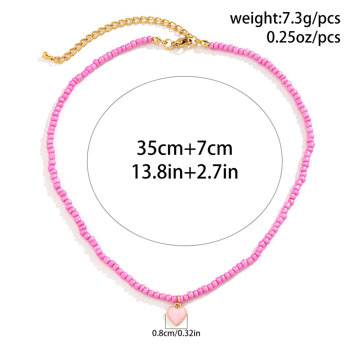 Dainty Pink Heart Pendant Seed Beaded Necklace