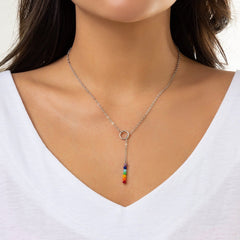 Dainty Rainbow Beaded Crystal Y Necklace