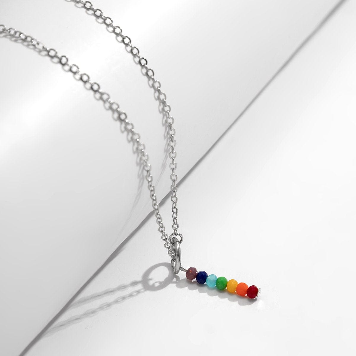 Dainty Rainbow Beaded Crystal Y Necklace