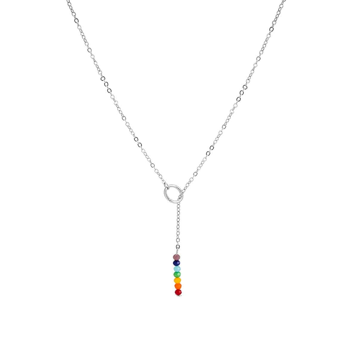 Dainty Rainbow Beaded Crystal Y Necklace