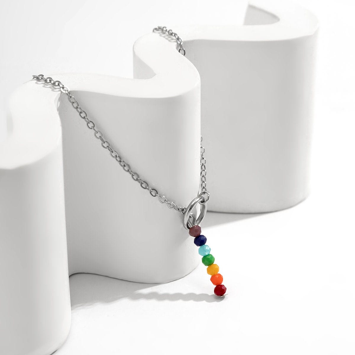 Dainty Rainbow Beaded Crystal Y Necklace