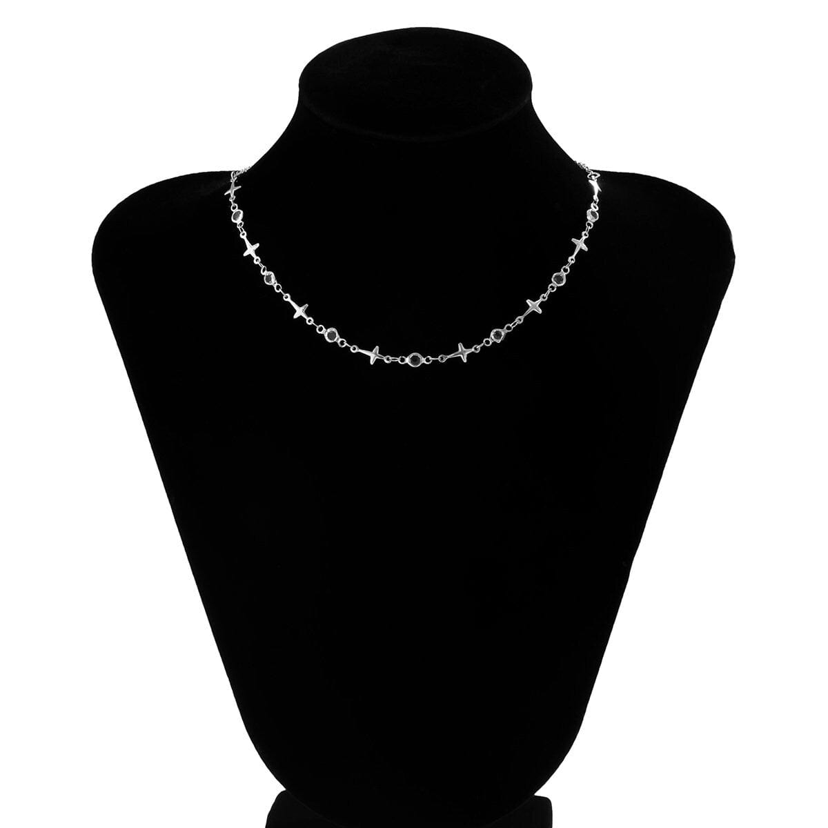 Dainty Rhinestone Cross Charm Choker Necklace