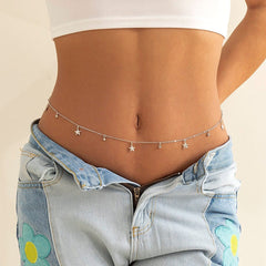 Dainty Rhinestone Star Tassel Belly Chain