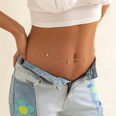 Dainty Rhinestone Star Tassel Belly Chain