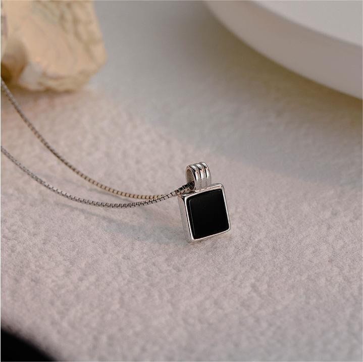 Dainty S925 Sterling Silver Enamel Square Pendant Box Chain Necklace