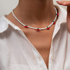 Dainty Seed Bead Cherry Choker Necklace