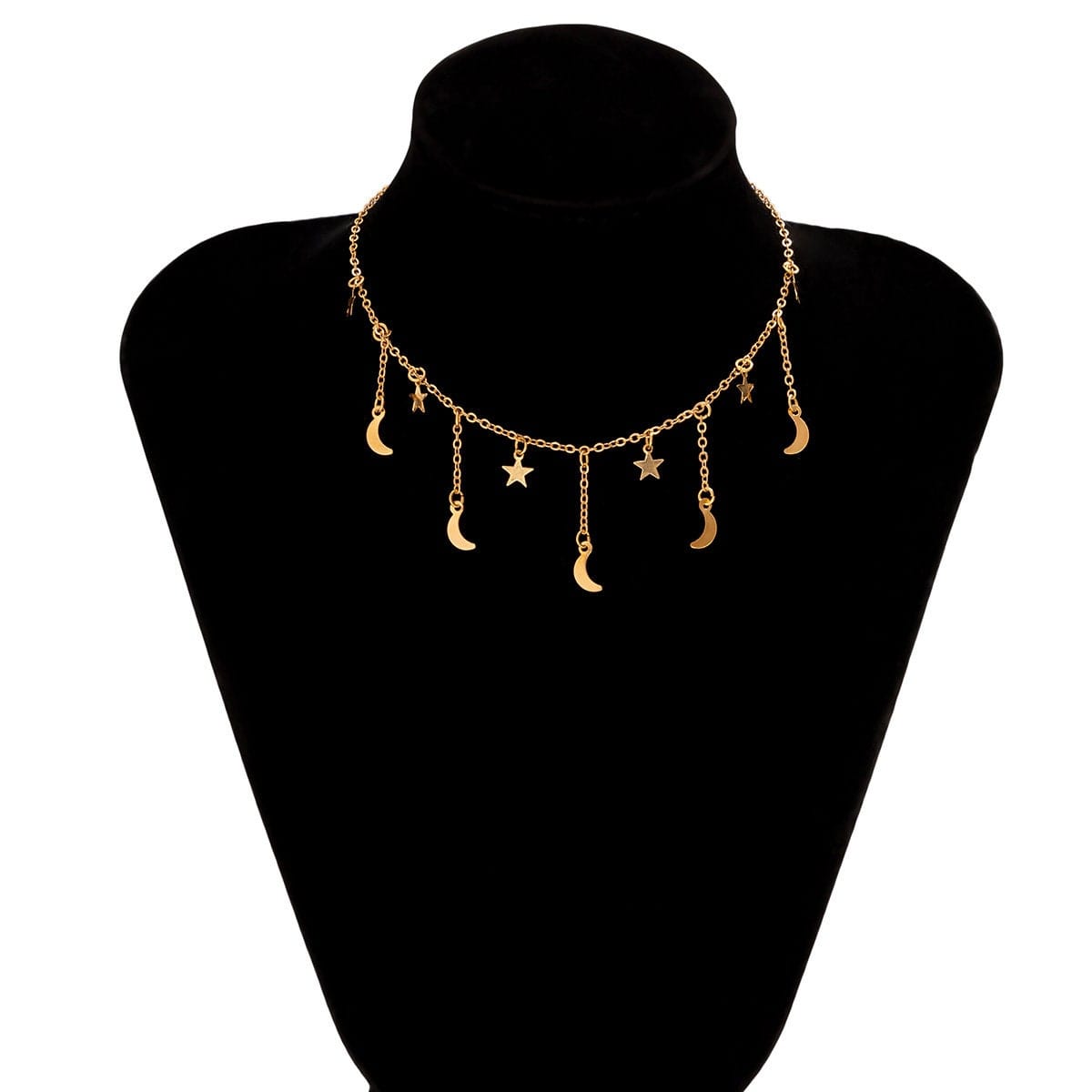 Dainty Star Moon Phase Tassel Choker Necklace