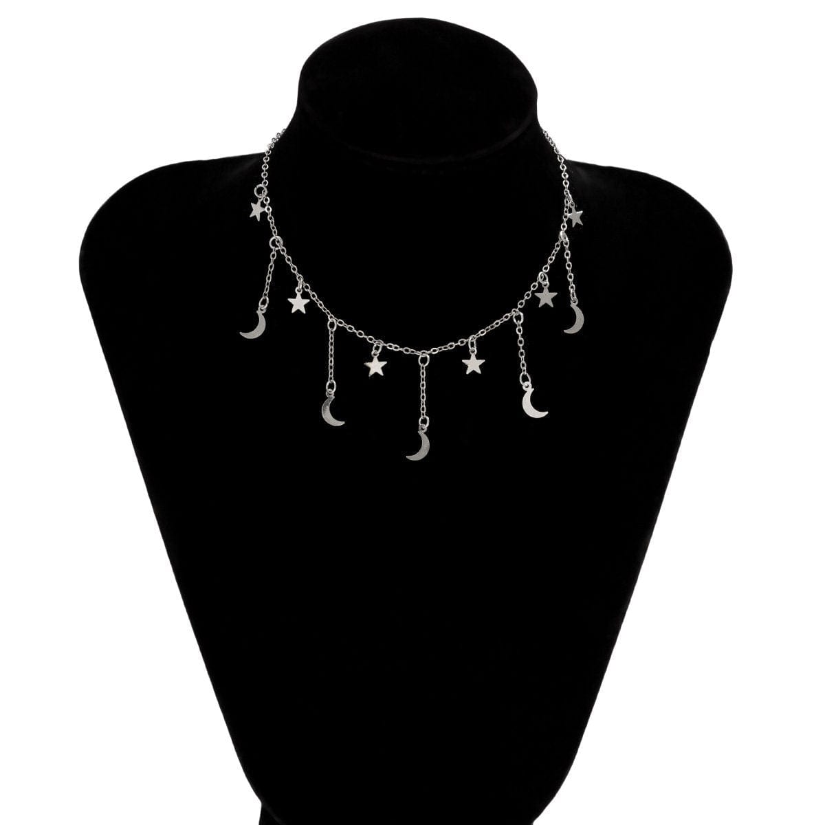 Dainty Star Moon Phase Tassel Choker Necklace