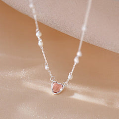 Dainty Sterling Silver Pearl Charm Heart Necklace