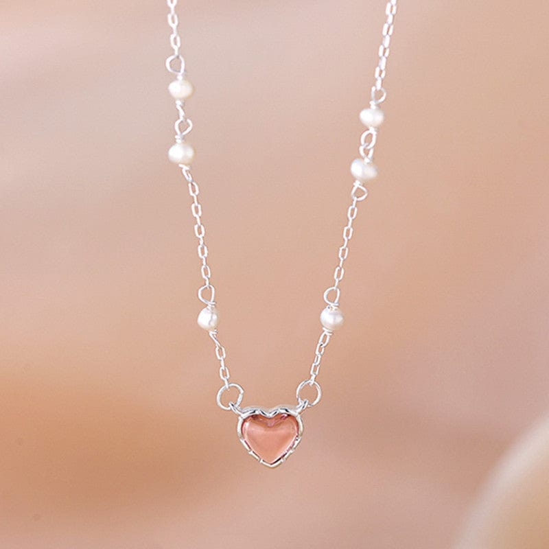 Dainty Sterling Silver Pearl Charm Heart Necklace