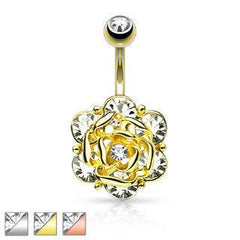 Elegant Surgical Steel Flower CZ Belly Ring