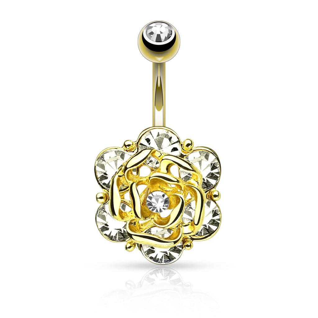 Elegant Surgical Steel Flower CZ Belly Ring