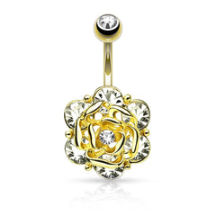 Elegant Surgical Steel Flower CZ Belly Ring