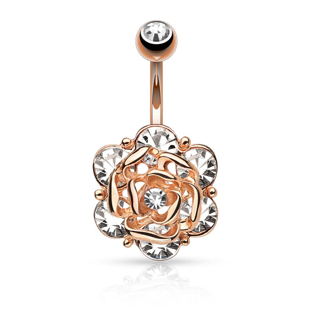 Elegant Surgical Steel Flower CZ Belly Ring