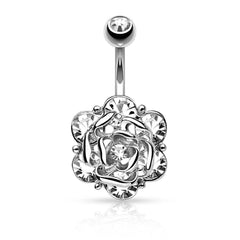 Elegant Surgical Steel Flower CZ Belly Ring