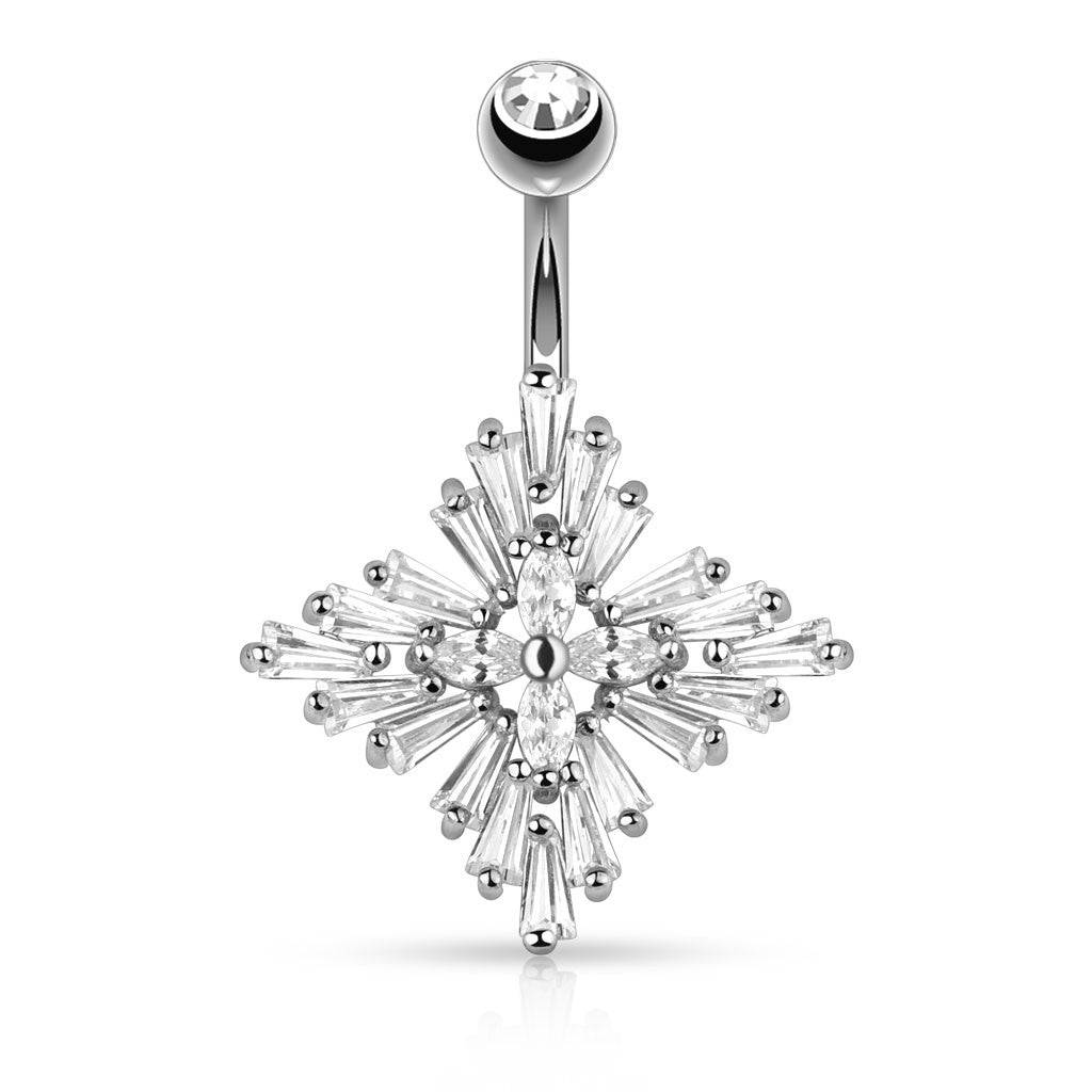 Elegant Surgical Steel Multi CZ Baguettes Cross Belly Button Navel Ring