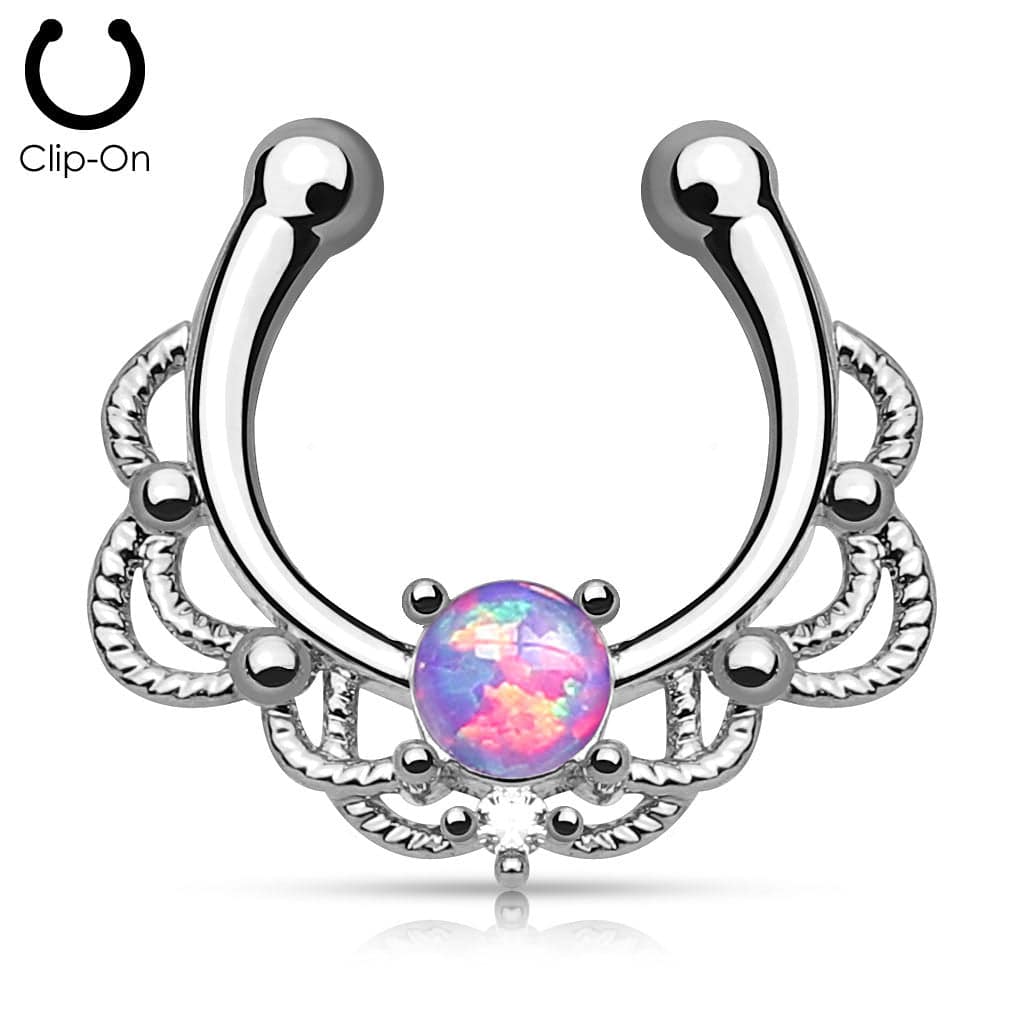 Fake "faux" Synthetic Opal Center Lace Septum Ring