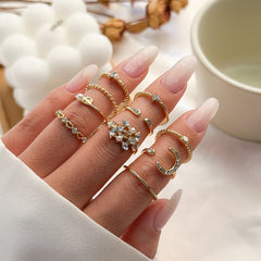 Geometric 10 Pieces CZ Pearl Inlaid Rings Set