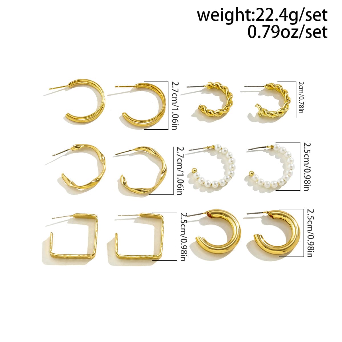 Geometric 12 Pieces Hoop Stud Earrings Set