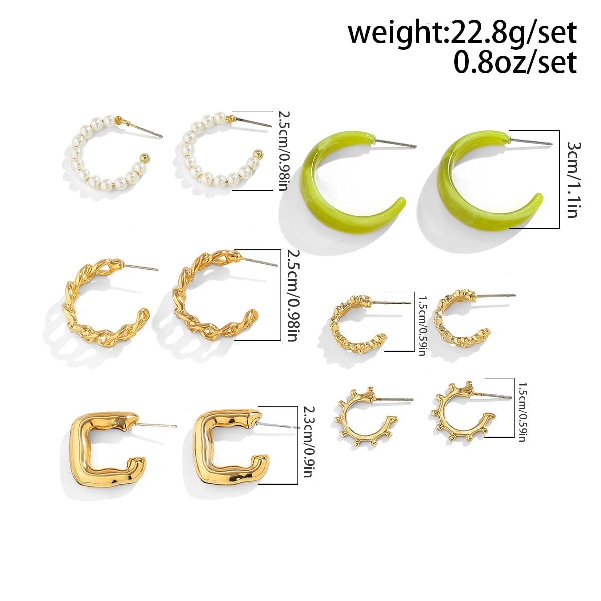 Geometric 12 Pieces Huggie Hoop Earrings Set