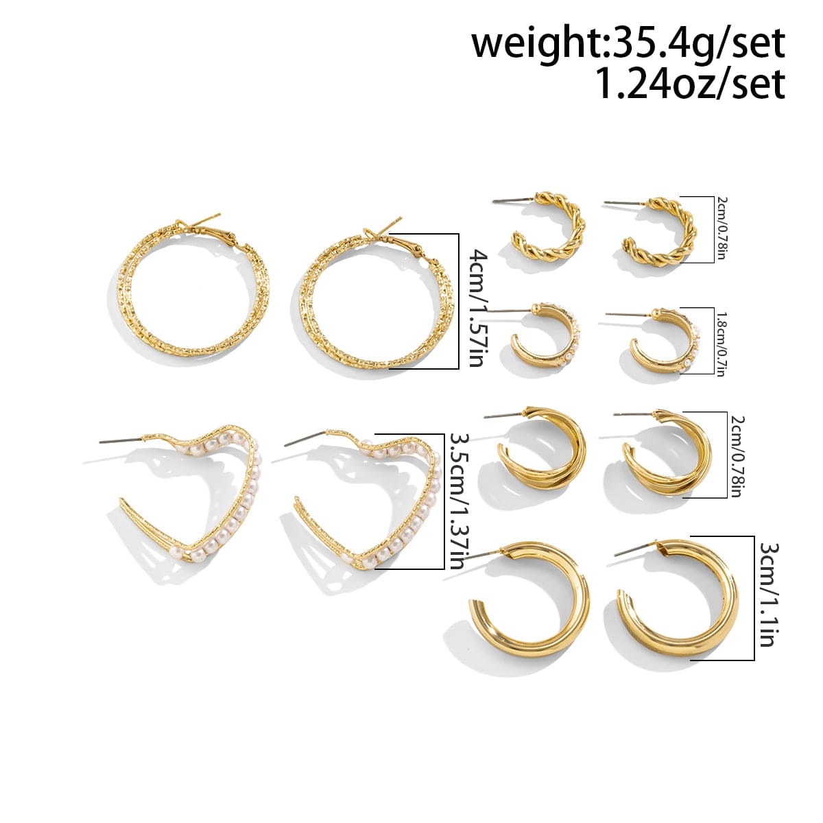 Geometric 12 Pieces Pearl Inlaid Huggie Hoop Earrings Set