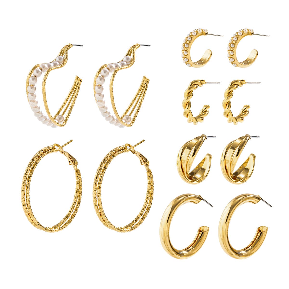 Geometric 12 Pieces Pearl Inlaid Huggie Hoop Earrings Set