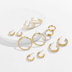 Geometric 12 Pieces Pearl Inlaid Huggie Hoop Earrings Set