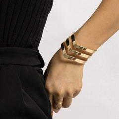 Geometric Abstract V Shaped Pattern Bold Cuff Bracelet