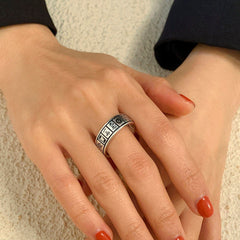 Geometric Antique Silver Mahjong Ring