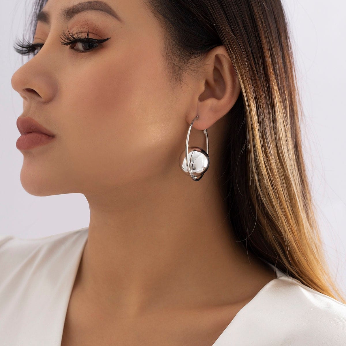 Geometric Ball Charm Chunky Hoop Earrings