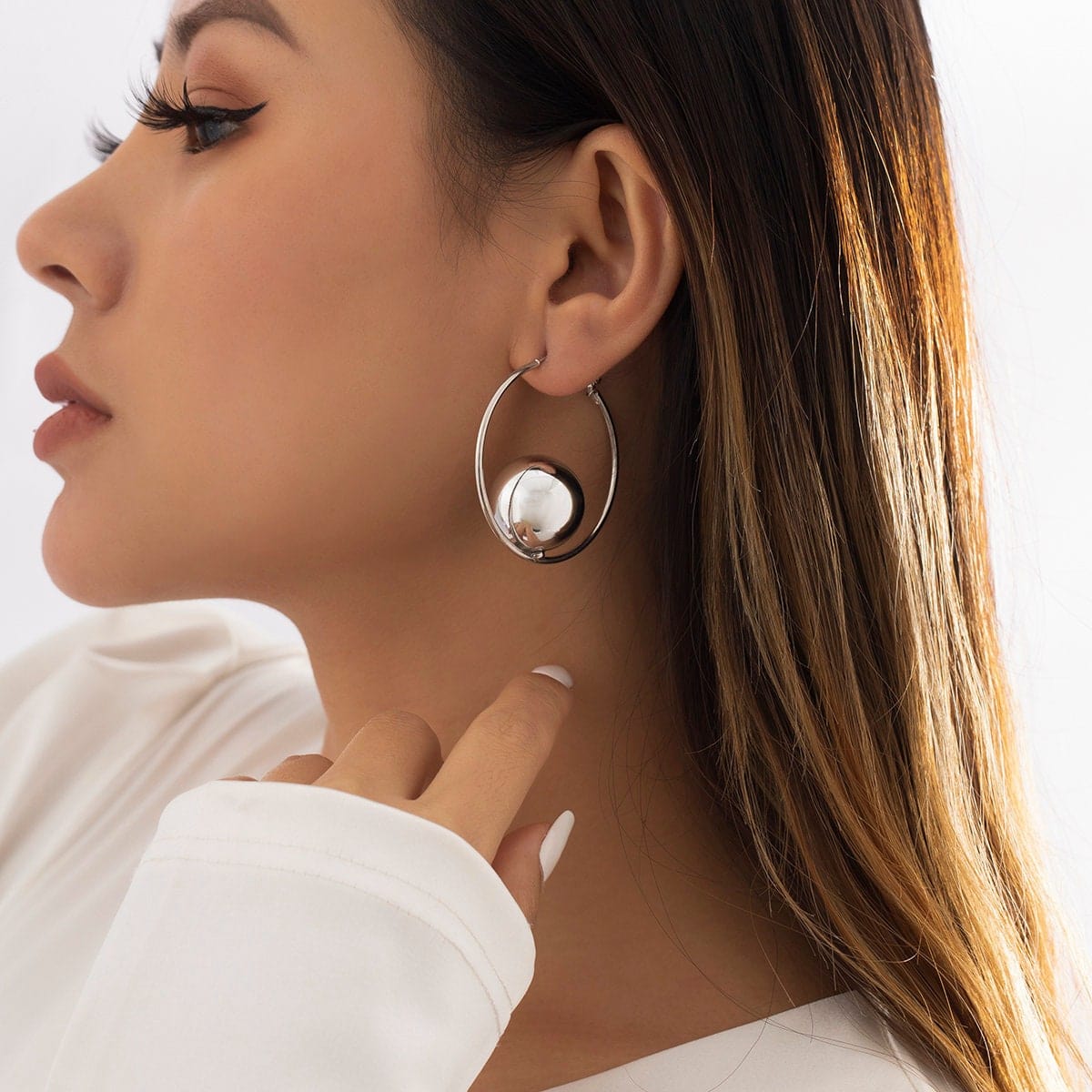 Geometric Ball Charm Chunky Hoop Earrings