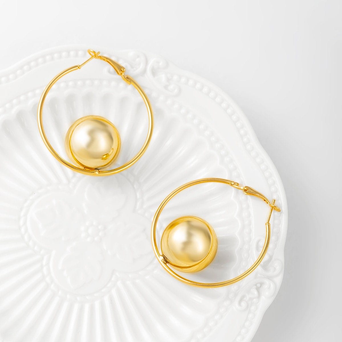 Geometric Ball Charm Chunky Hoop Earrings