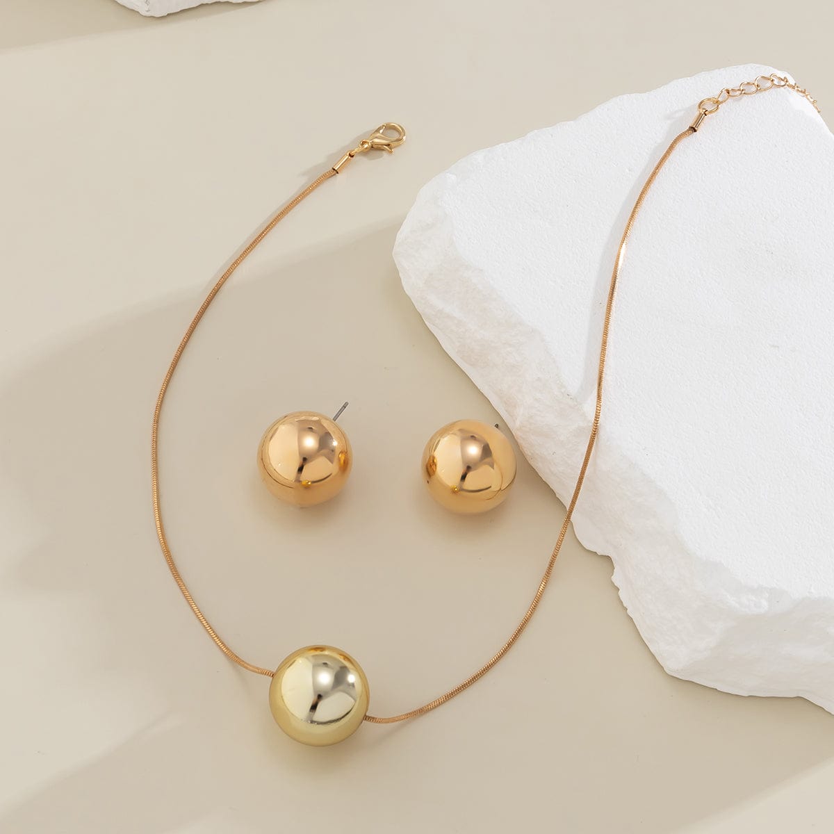 Geometric Chunky Ball Charm Choker Necklace Earrings Set