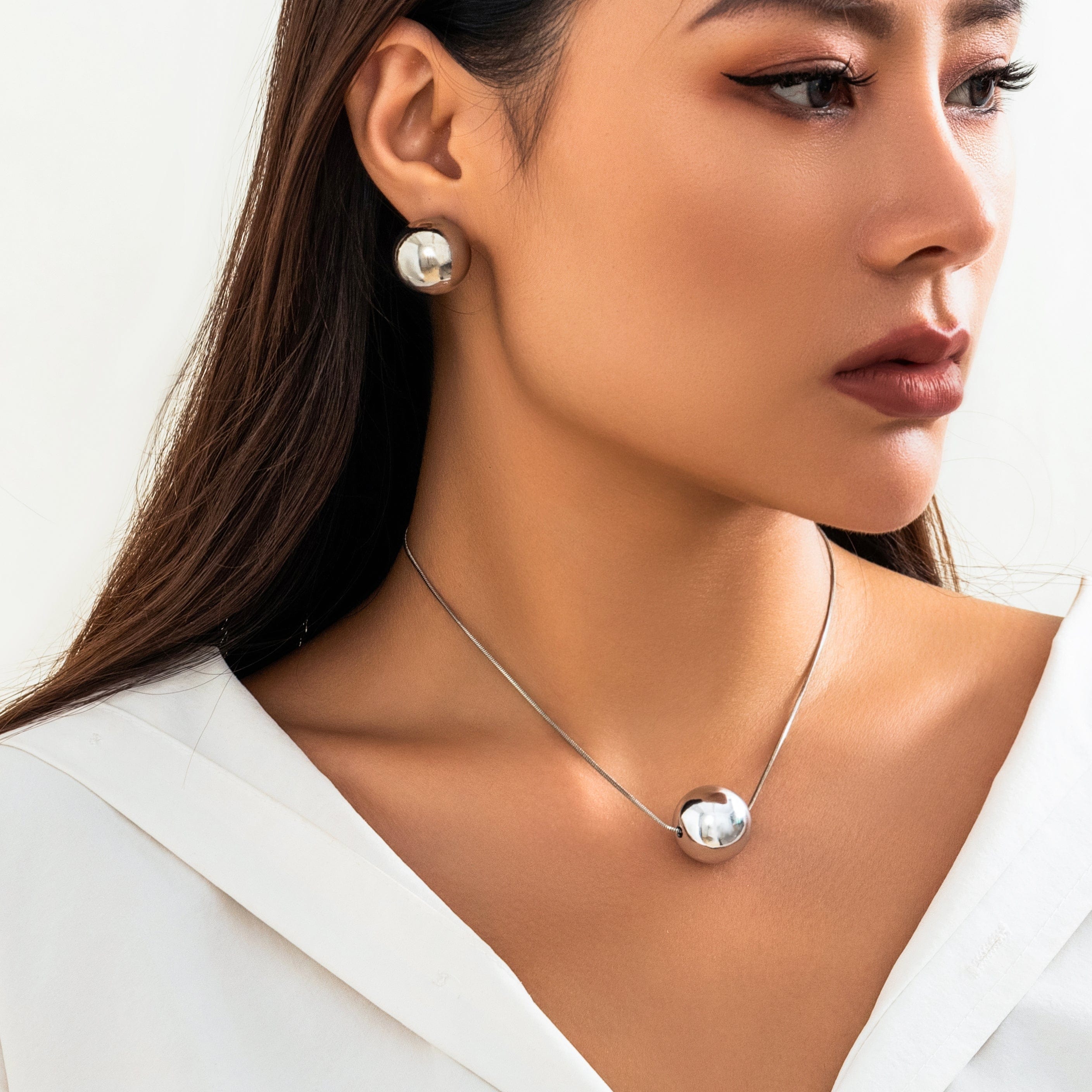 Geometric Chunky Ball Charm Choker Necklace Earrings Set