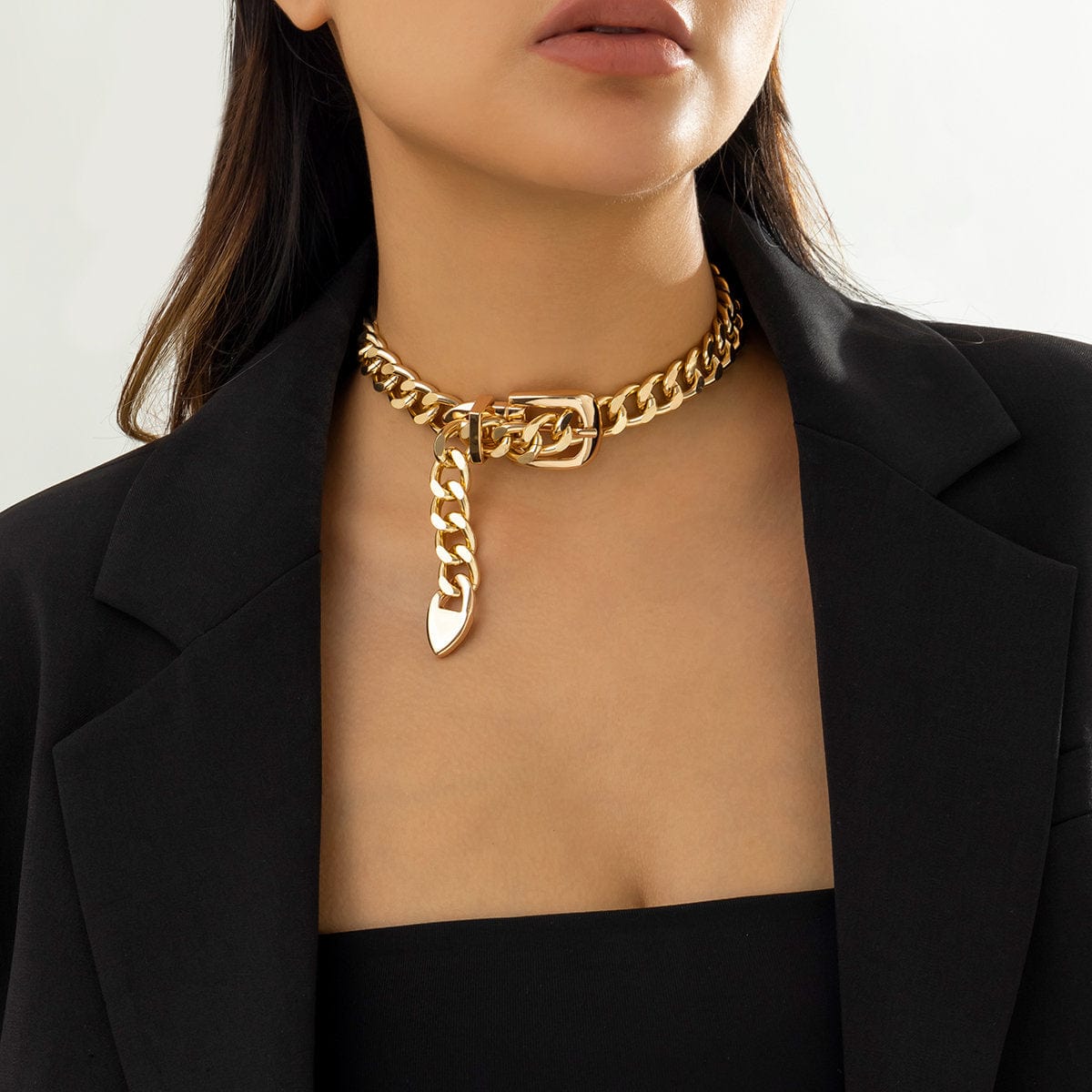 Geometric Chunky Belt Chain Choker Necklace