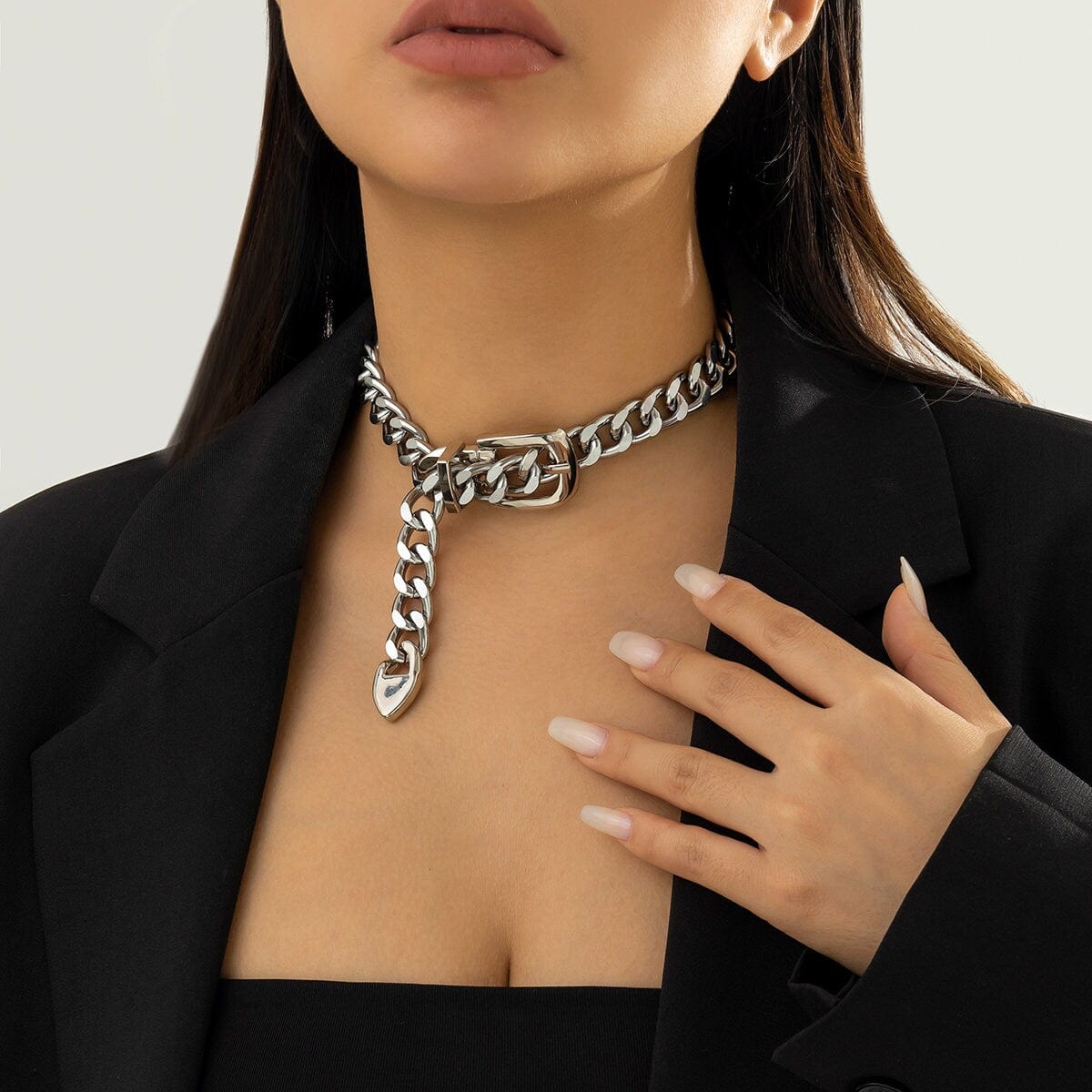 Geometric Chunky Belt Chain Choker Necklace