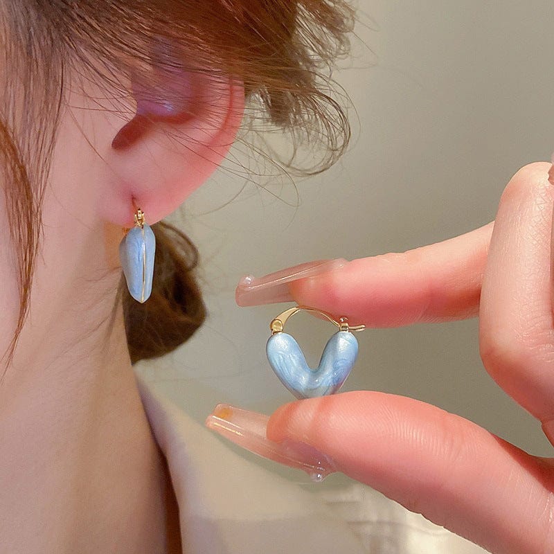 Geometric Colorful Enamel Heart Earrings