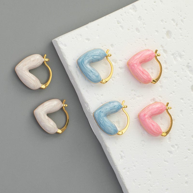 Geometric Colorful Enamel Heart Earrings