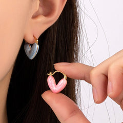 Geometric Colorful Enamel Heart Earrings