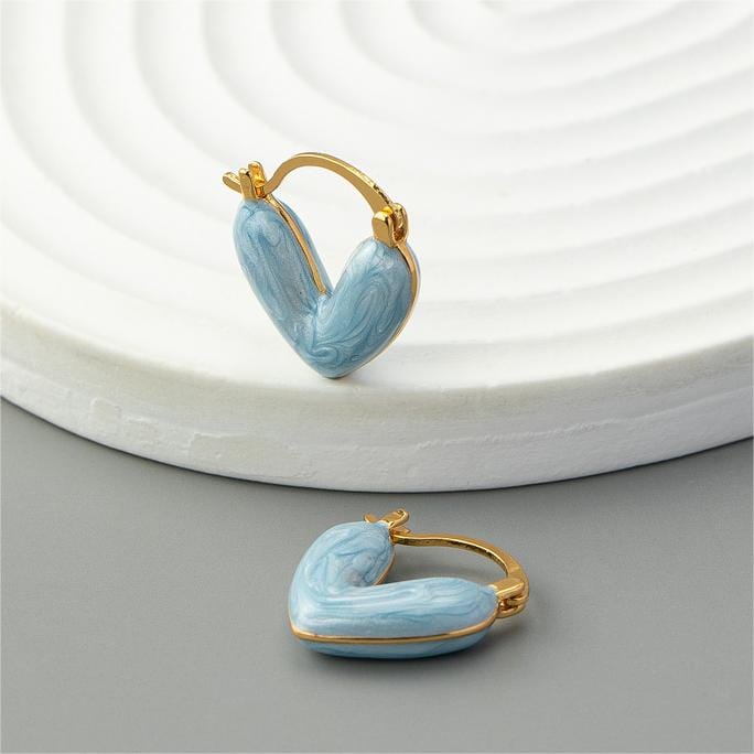 Geometric Colorful Enamel Heart Earrings