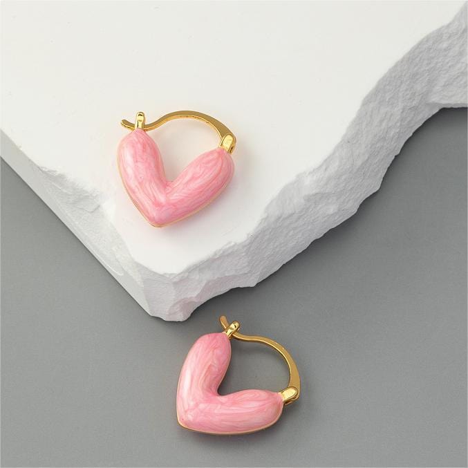 Geometric Colorful Enamel Heart Earrings