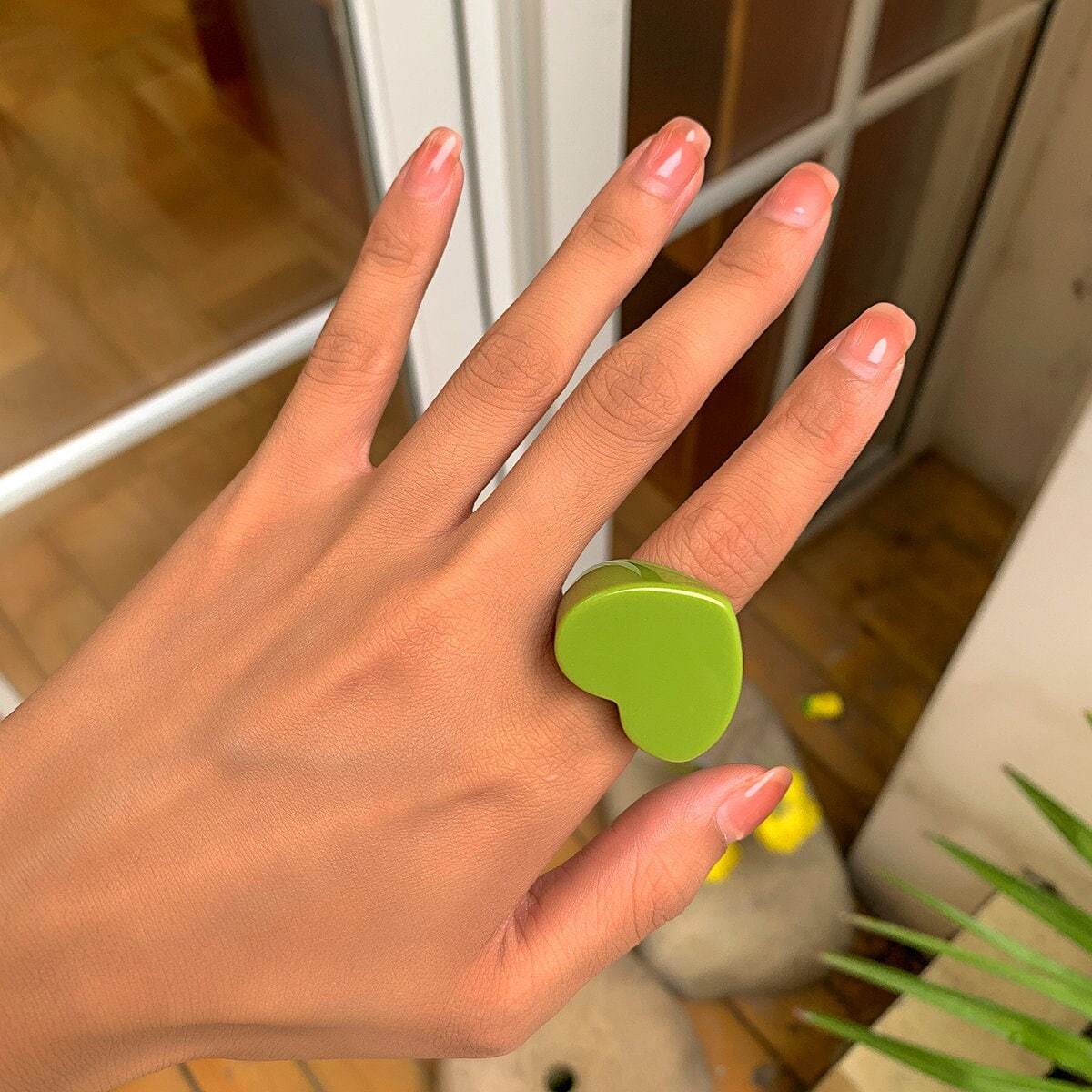 Geometric Colorful Resin Heart Ring