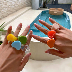 Geometric Colorful Resin Heart Ring