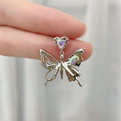 Geometric Crystal Inlaid Dangling Butterfly Earrings