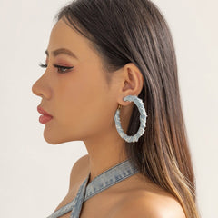 Geometric Denim Fabric Chunky Hoop Earrings