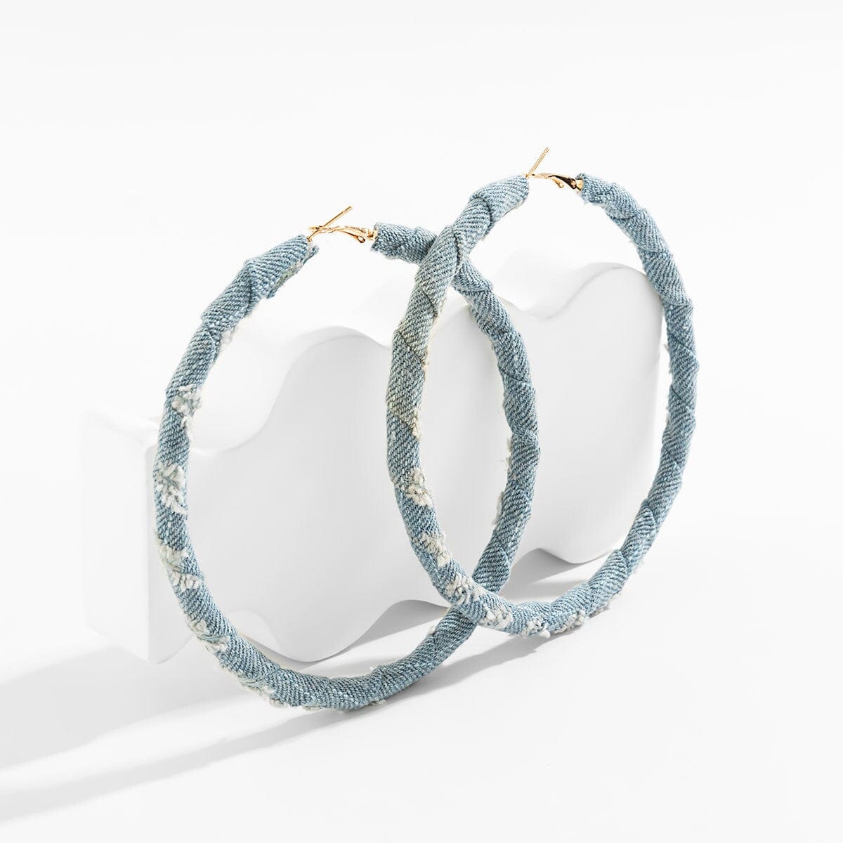 Geometric Denim Fabric Chunky Hoop Earrings